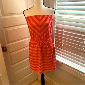 Mossimo || Peach/coral striped tube top dress with drawstring at waist